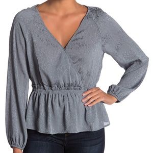 June & Hudson Long Sleeve Faux Wrap Top